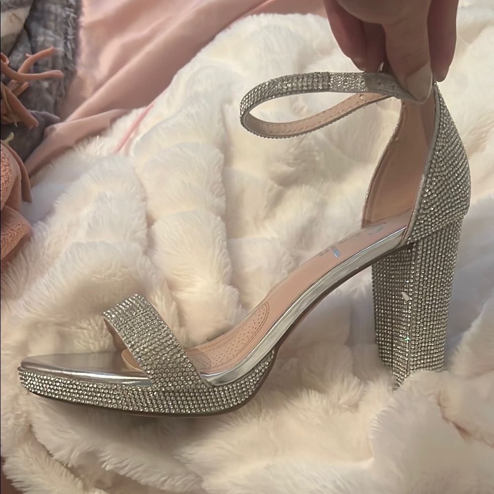Elegant Silver Rhinestone Heels